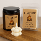 Fireside Scented Candle or Wax Melts – Cozy Smoke, Wood, and Vanilla Aroma – Hand - Poured Soy - VarietyVibe Shop