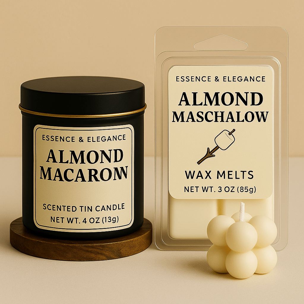 Hand - Poured Soy Candle – Almond Macaron Bakery Scent - FREE Mini Bubble Candle - VarietyVibe Shop