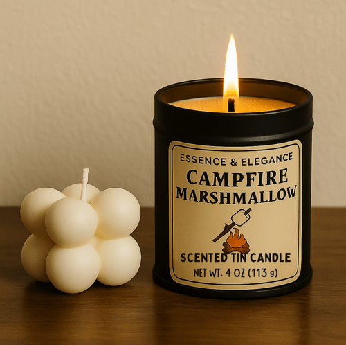 Hand - Poured Soy Candle – Campfire Marshmallow Sweet Scent - FREE Mini Bubble Candle - VarietyVibe Shop