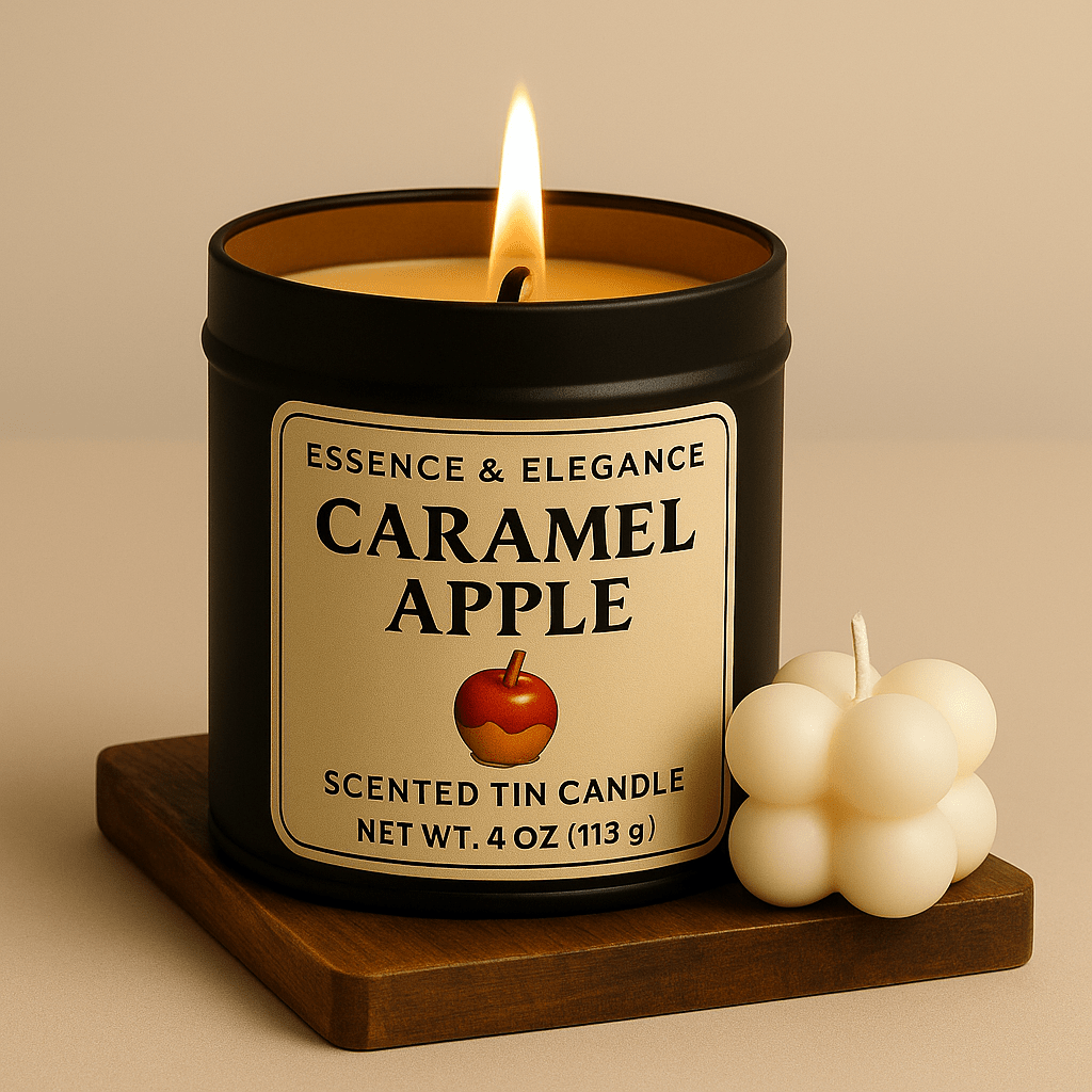 Hand - Poured Soy Candle – Caramel Apple Bakery Scent - FREE Mini Bubble Candle - VarietyVibe Shop