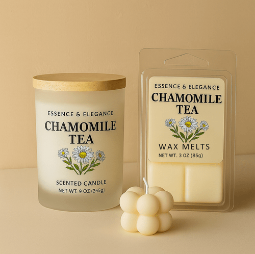 Hand - Poured Soy Candle – Chamomile Tea Calming Herbal Scent - FREE Mini Bubble Candle - VarietyVibe Shop