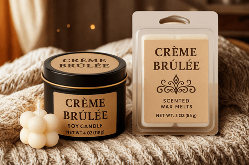 Hand - Poured Soy Candle – Creme Brulee Bakery Scent - FREE Mini Bubble Candle - VarietyVibe Shop
