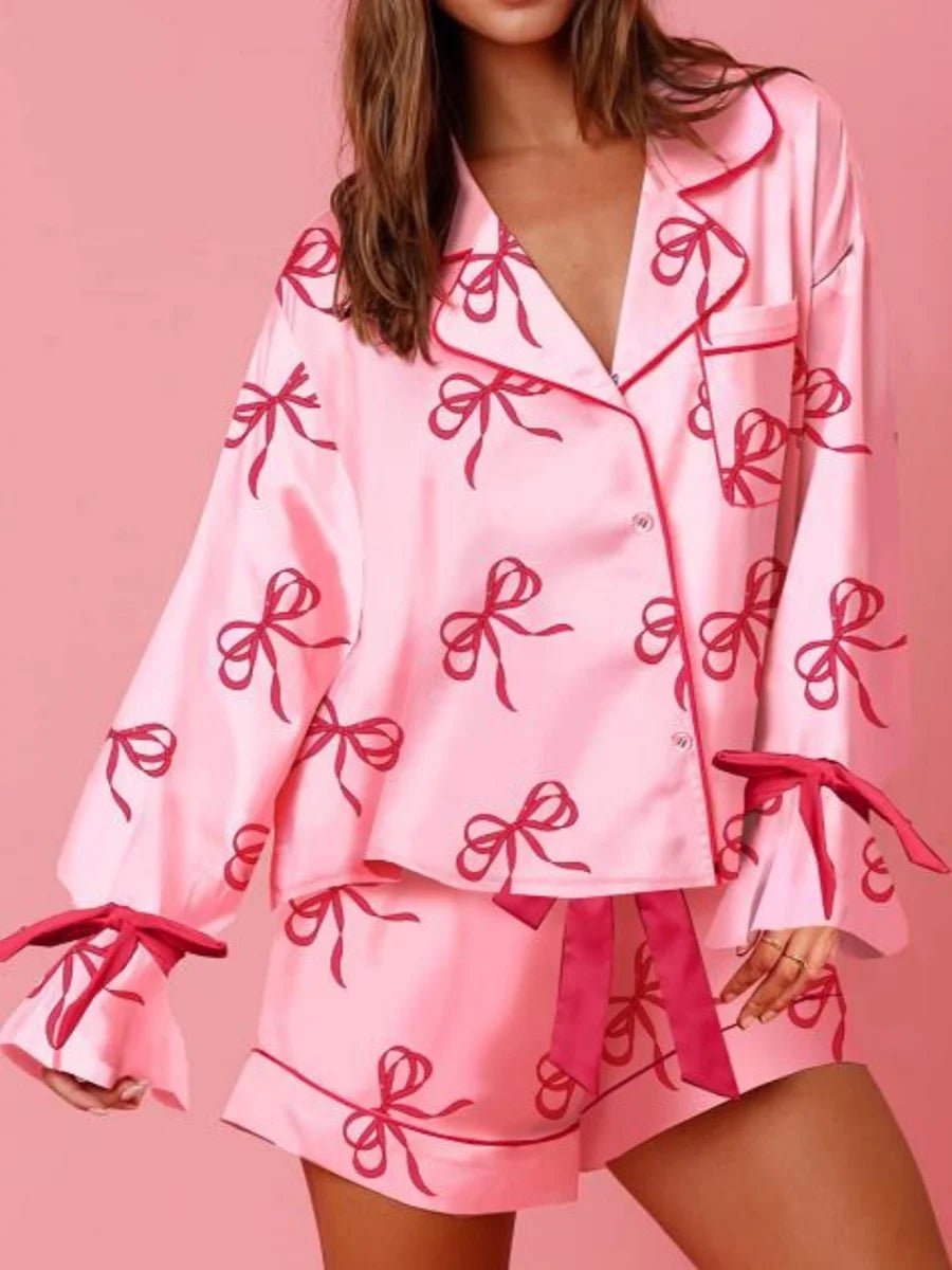 Women’s 2-Piece Lounge Pajama Set – Long Sleeve Top & Shorts Sleepwear S–XL